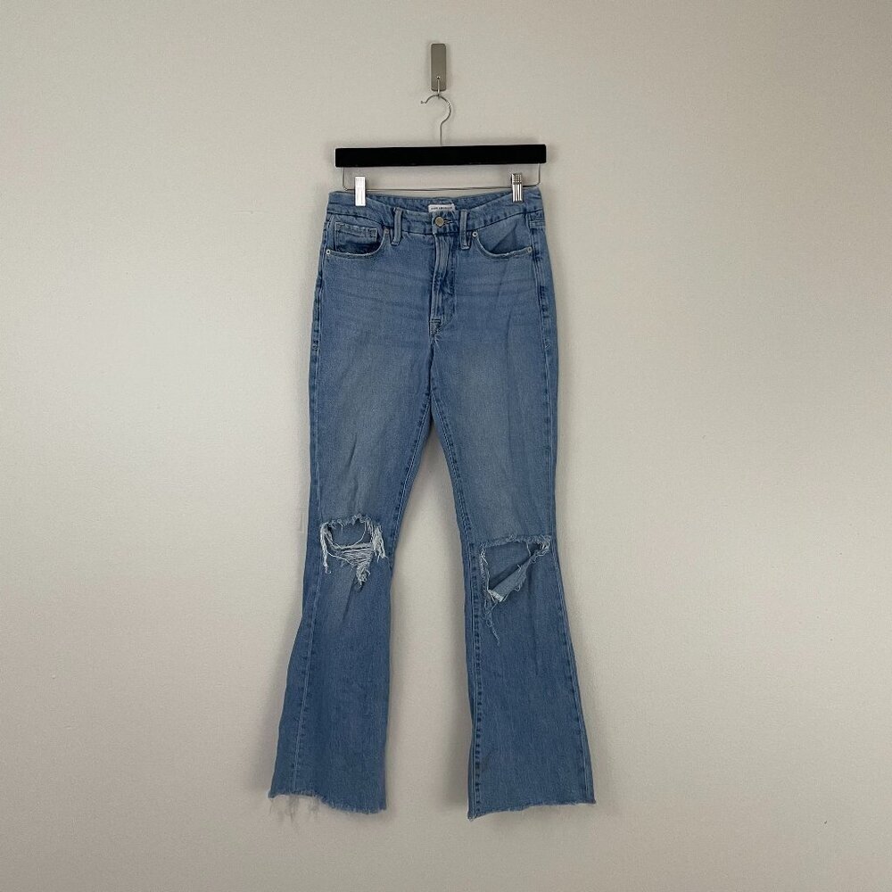 Good American Good Classic Bootcut Raw Hem Jeans in Indigo129 Size 6/28